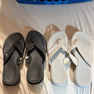 Nike Black and Tan Flip Flops